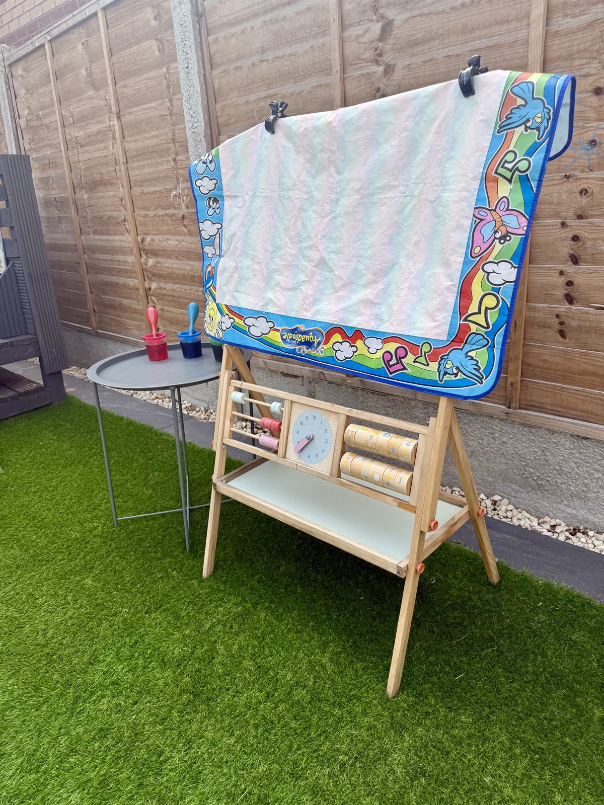 The outdoor easel set up for painting in the garden